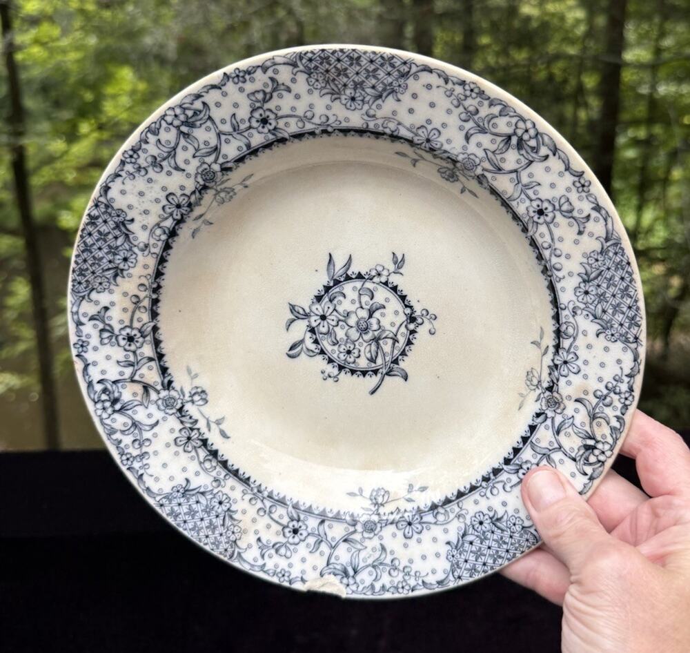 Antique Wedgwood MALTESE Blue Transferware 9-1/2" Soup Bowl c. 1862 -C32